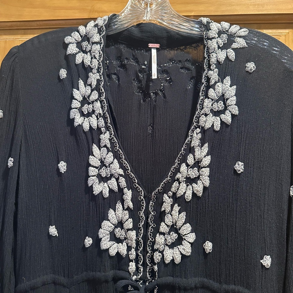 Free People Black  Dress with White Floral Embroidery - Picture 2 of 3